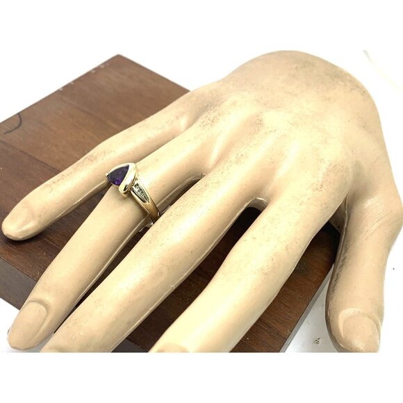 Amethyst Diamond Cocktail Ring Trillion Cut 14k Yellow Gold Estate Women… - Picture 13 of 14